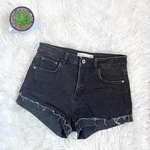 ZARA Cuffed Black Trafaluc Distressed High-Waisted Denim Short